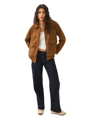 ANWND Women's Oversize Suede Bomber Jacket Faux Light Cognac Leather Size M  NEW